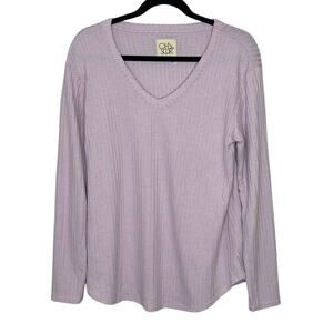 Chaser Purple Long Sleeve V-Neck Textured Blouse Casual Workwear Office M